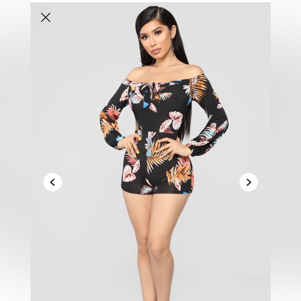 Fashion Nova Palm Tree Paradise Romper Size Large Head Turner Stretchy Comfy NWT